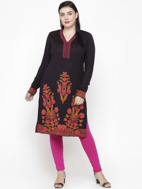 

aLL Plus Size Women Black Printed Straight Winter Kurta
