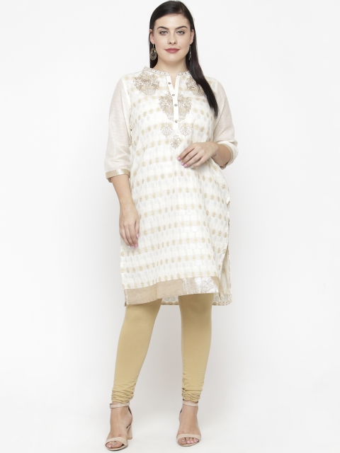 

aLL Plus Size Women Off-White Printed Straight Kurta