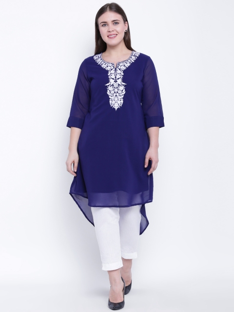 

aLL Plus Size Women Navy Blue White Yoke Design A-Line Kurta