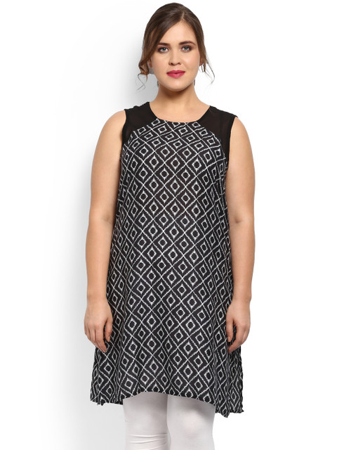 

aLL Plus Size Women Black White Printed Straight Kurta