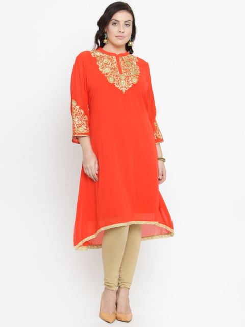 

aLL Plus Size Women Orange Yoke Design A-Line Kurta