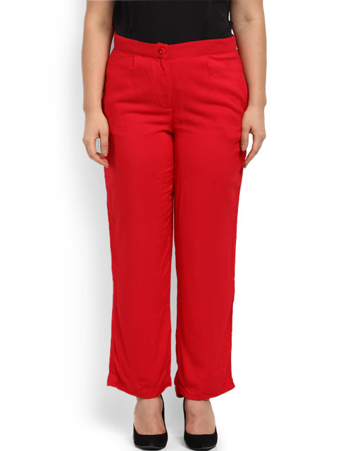 

aLL Plus Size Women Red Regular Fit Self Design Regular Trousers