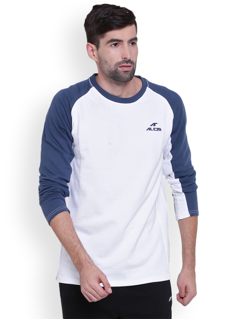 

Alcis Men White & Blue Solid Sweatshirt