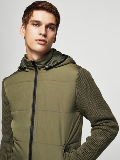 

MANGO MAN Men Olive Green Solid Padded Jacket