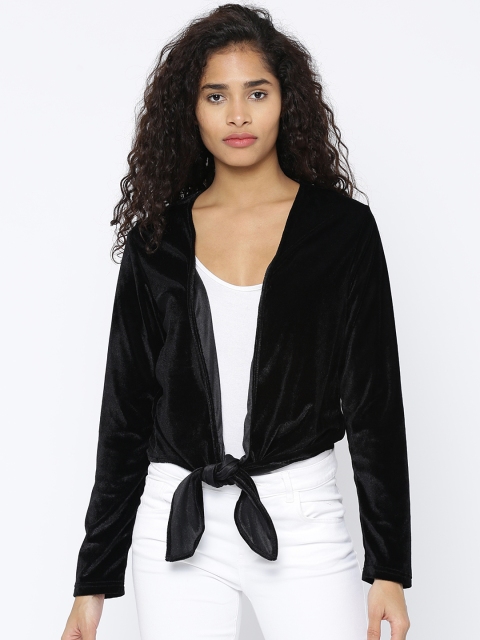 

Besiva Black Solid Open Front Shrug