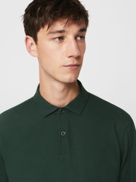 

MANGO MAN Men Olive Green Solid Polo Collar T-shirt