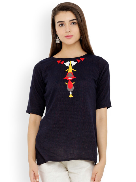 

breya Women Navy Blue Solid Top