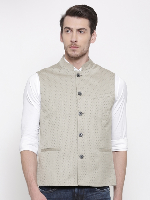 

Indigo Nation Grey Slim Fit Self-Design Nehru Jacket, Off white