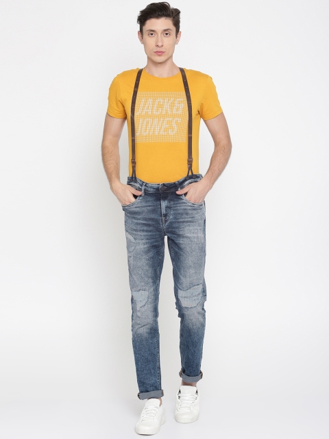 

Splash Men Blue Slim Fit Mid-Rise Low Distress Stretchable Jeans with Suspenders