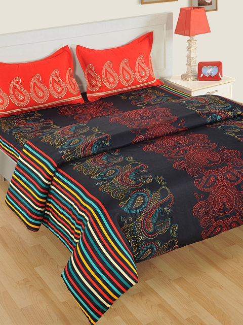 

SWAYAM Charcoal Black & Red Printed Bedding Set with AC Comforter