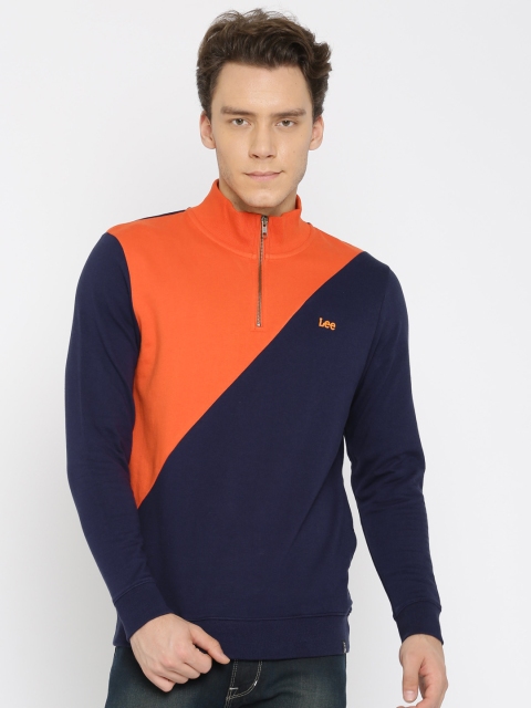 

Lee Men Navy & Orange Colourblocked Sweatshirt, Navy blue