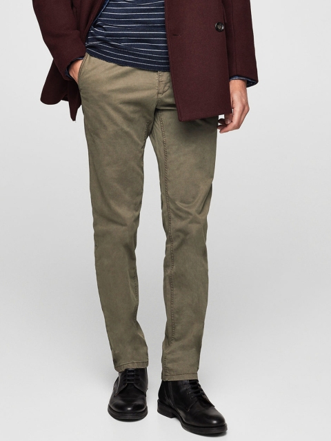 

MANGO MAN Men Olive Brown Slim Fit Solid Chinos