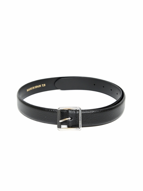 

MANGO MAN Men Black Leather Textured Belt