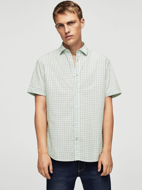 

MANGO MAN Men Blue Slim Fit Printed Casual Shirt