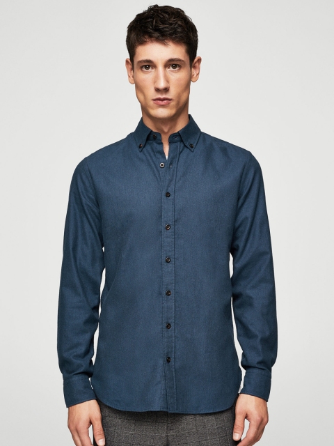 

MANGO MAN Navy Blue Slim Fit Solid Casual Shirt