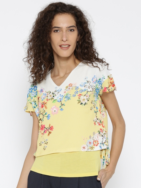 

Madame Women Yellow & Off-White Printed Top