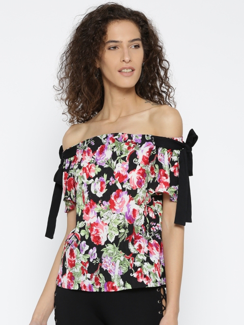 

Madame Women Black & Red Floral Print Bardot Top
