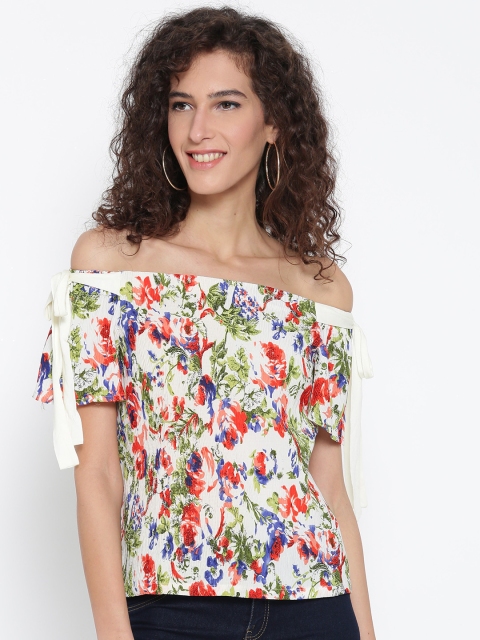 

Madame Women Off-White Printed Bardot Top