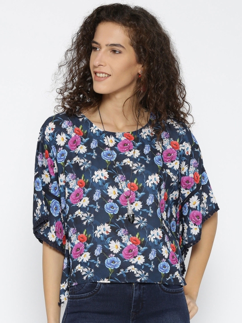 

Madame Women Navy Printed Kaftan Top, Navy blue