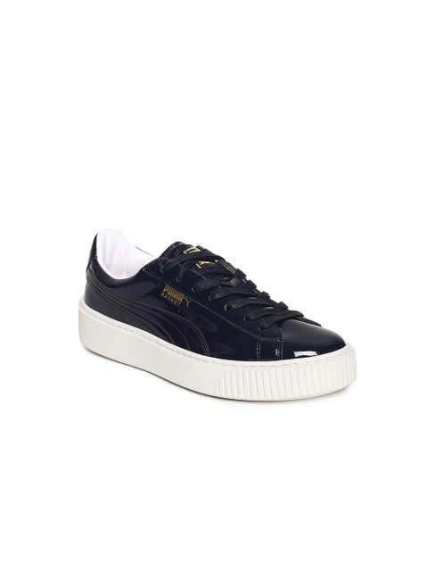 

Puma Women Navy Basket Platform Patent Sneakers, Navy blue
