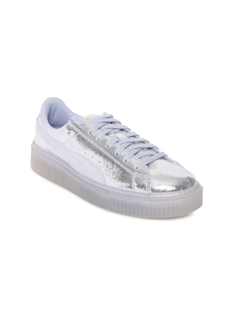 

Puma Women Silver-Toned Basket Platform NS Leather Sneakers