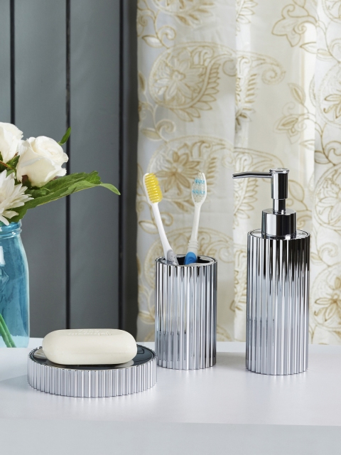 

OBSESSIONS Set Of 3 Silver-Toned Solid Bath Accessories