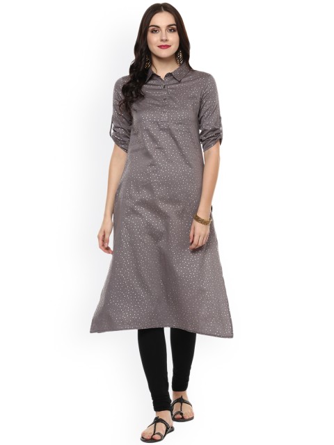 

STREET 9 Women Grey & Silver-Toned Printed Straight Kurta