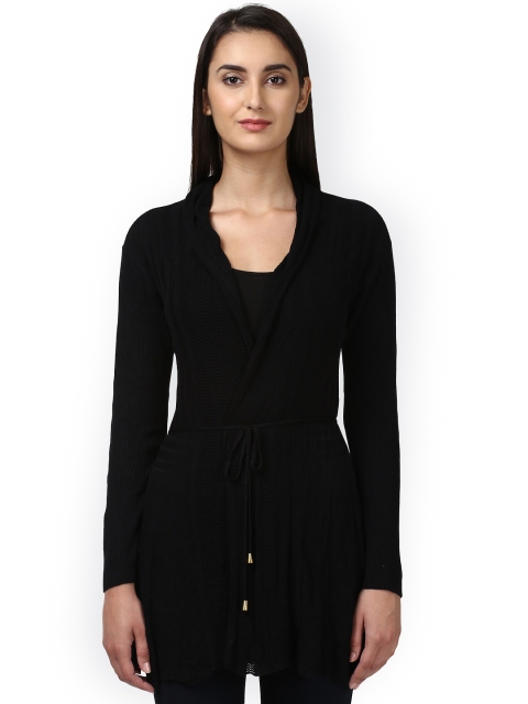 

Park Avenue Women Black Self-Design Front-Open Longline Sweater