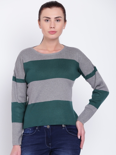 

Park Avenue Woman Grey Melange & Green Colourblocked Sweater
