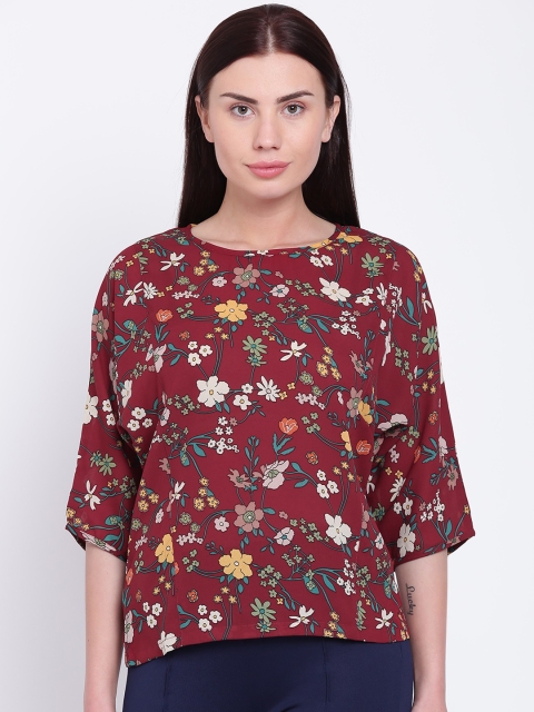 

Park Avenue Woman Maroon Floral Print Boxy Top