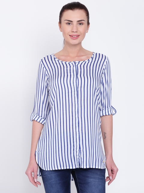 

Park Avenue Woman Blue & White Striped Shirt Style Top