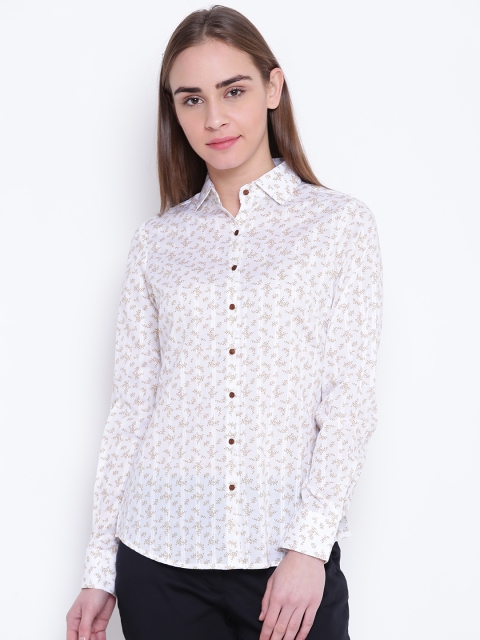 

Park Avenue Woman Off-White & Olive Green Floral Print Formal Shirt