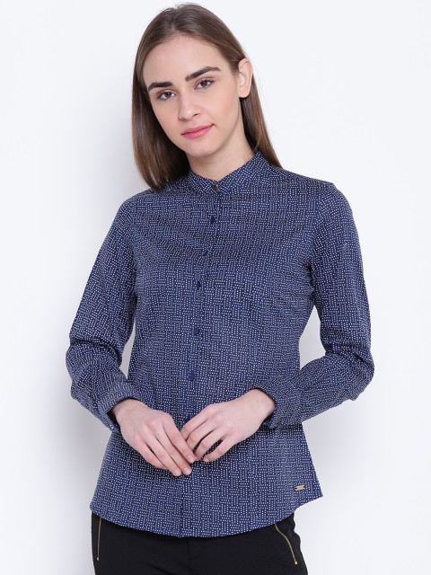 

Park Avenue Woman Women Navy Blue & White Regular Fit Printed Casual Shirt