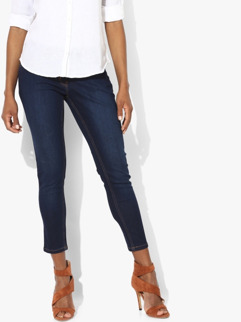 

Park Avenue Women Navy Blue Super Skinny Fit Mid-Rise Clean Look Stretchable Cropped Jeans