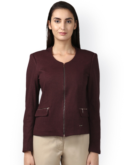 

Park Avenue Women Maroon Solid Tailored Jacket