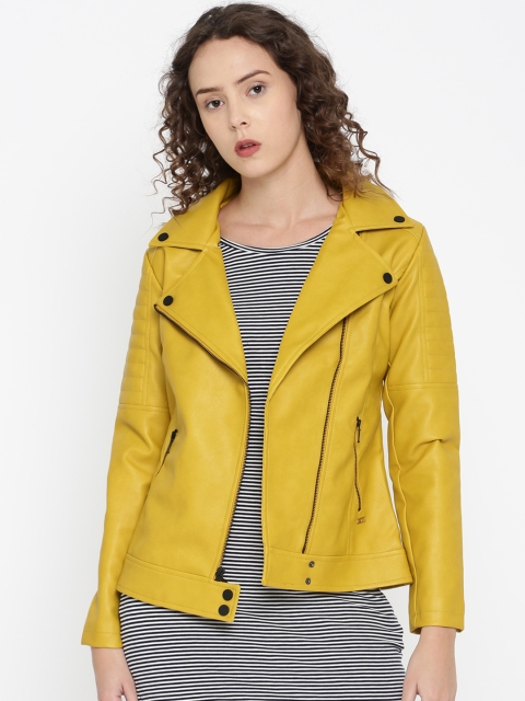 

Park Avenue Women Yellow Solid Biker Jacket
