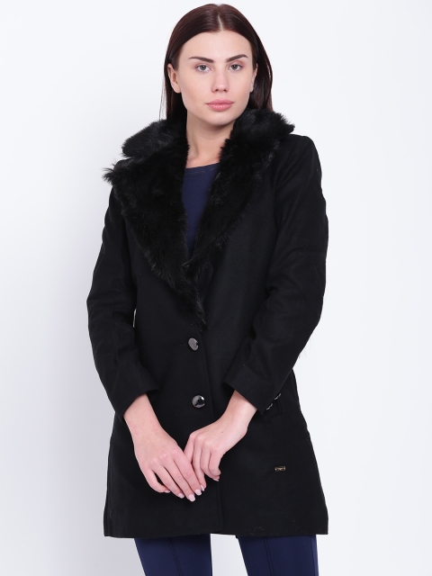 

Park Avenue Woman Women Black Coat with Faux Fur Detail
