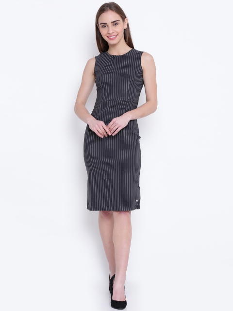 

Park Avenue Woman Charcoal Grey & White Striped Sheath Dress