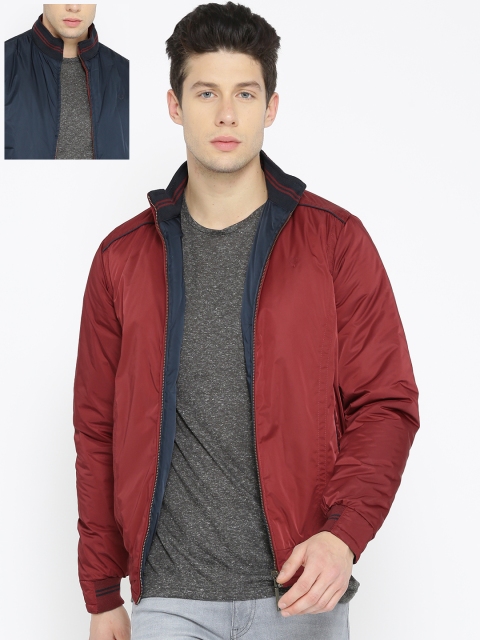 

Allen Solly Men Red & Navy Reversible Solid Bomber Jacket