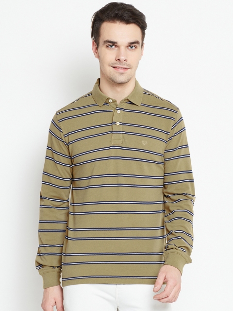 

Allen Solly Men Olive Green Striped Polo Collar T-shirt