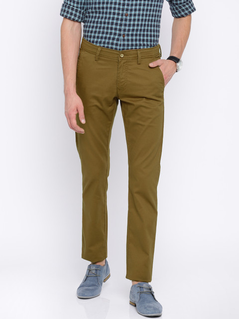 

Allen Solly Men Khaki Smart Slim Fit Self Design Regular Trousers