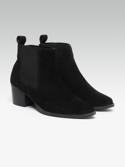 

Carlton London Women Black Solid Suede Heeled Boots