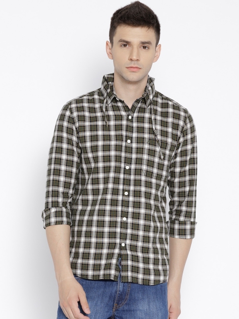

John Miller Hangout Men Green & White Slim Fit Checked Casual Shirt