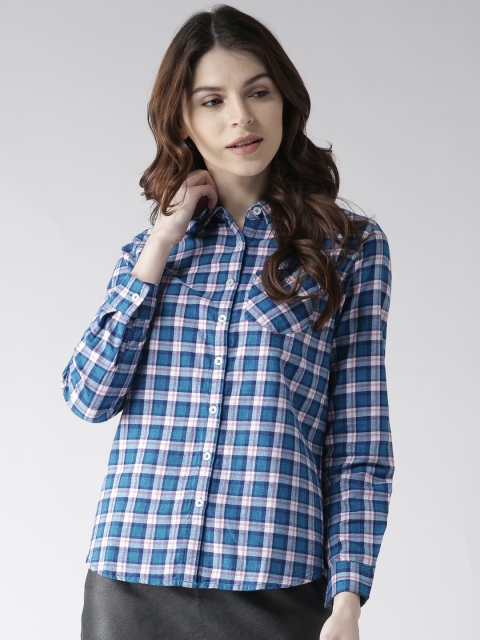 

Harvard Women Blue & White Regular Fit Checked Casual Shirt
