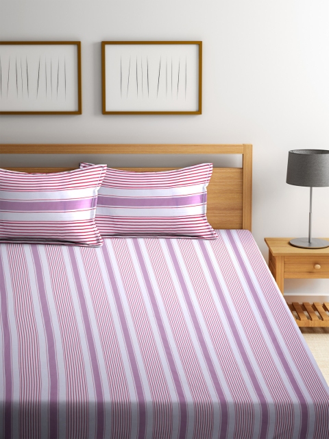 

Bombay Dyeing Red & Lavender Cotton 180 TC Double Bedsheet with 2 Pillow Covers, White