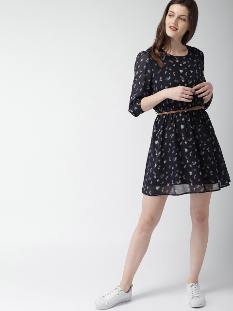 

Mast & Harbour Women Navy Blue Floral Printed A-Line Dress