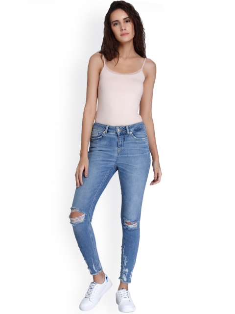 

Vero Moda Women Blue Regular Fit High-Rise Slash Knee Stretchable Jeans