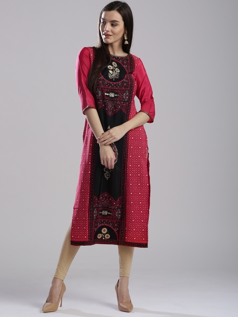 

Wishful by W Women Red & Black Printed Straight Kurta