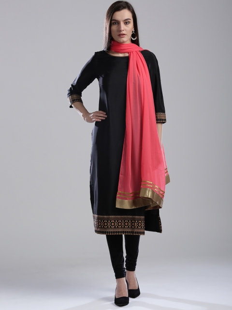 

WISHFUL by W Women Coral Pink Solid Dupatta