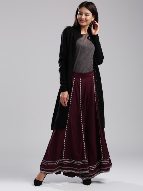 

W Women Black Self-Design Longline Cardigan